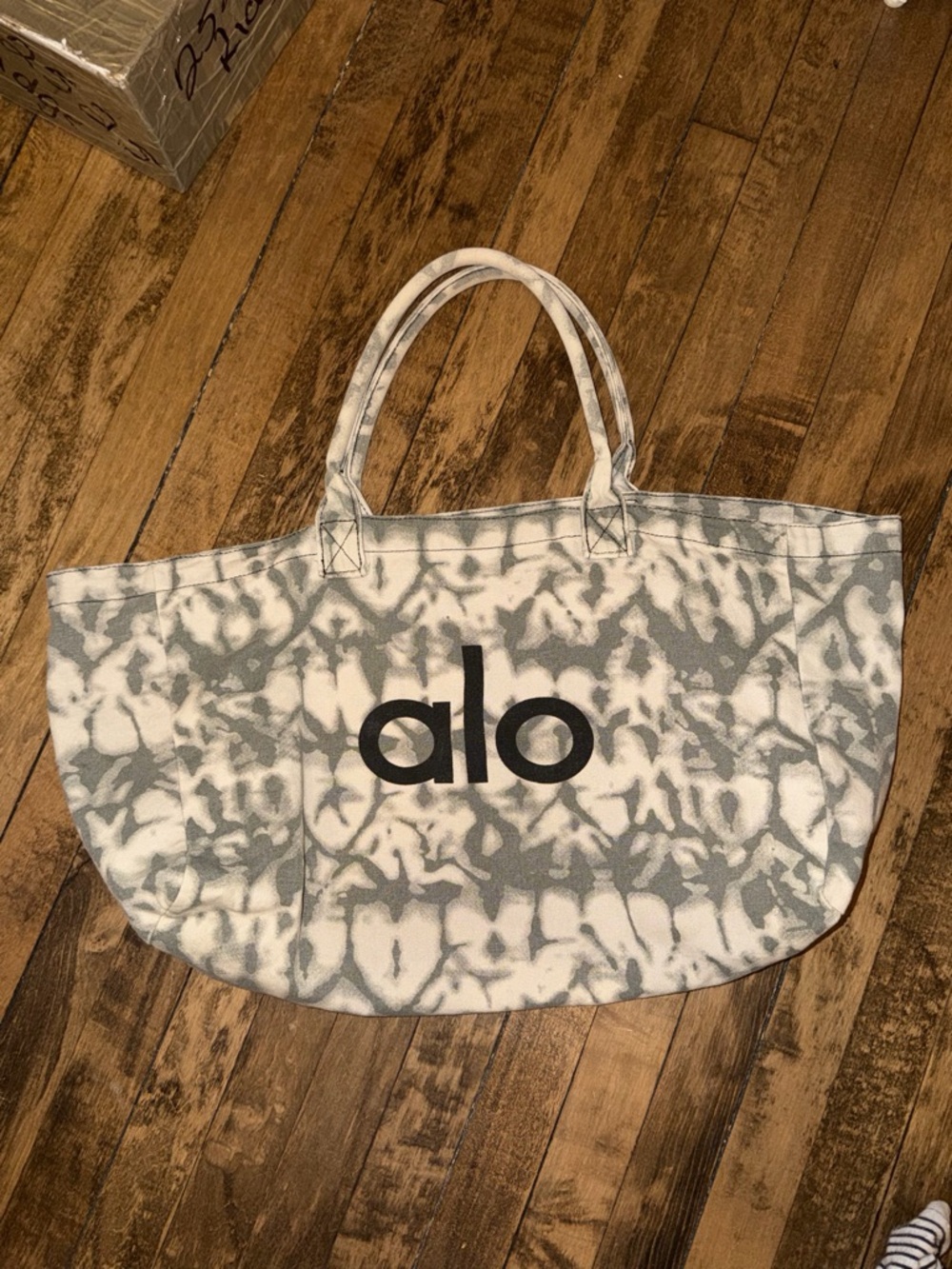 ALO Yoga Grey Tie-Dye Canvas Tote with Black Logo